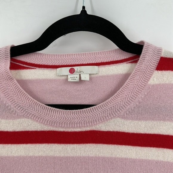 Boden Cashmere Crew Stripes Pink Red Large - Picture 2 of 5